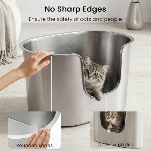 Stainless Steel Litter Box 11.8" High-Sided - Image 4