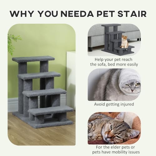 PawHut 25" 4-Step Multi-Level Cat Scratching Post Gray - Image 4