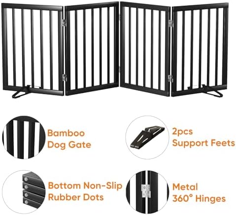 Black 37-74" Dog Gate Foldable Dog Gates - Image 4