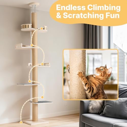 Veehoo Floor to Ceiling Cat Tree, 61-110" Adjustable Tall Tension Cat Tower - Image 6