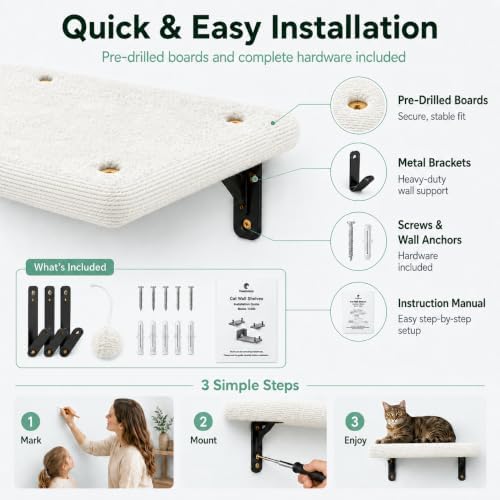 Cat Wall Shelves Set - 5 in 1 Wall-Mounted Cat Tree - Perch - Image 4