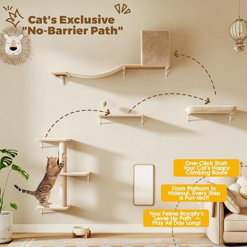 COZIWOW 5-Piece Wall Mounted Cat Wall Shelves Set Beige - Image 3