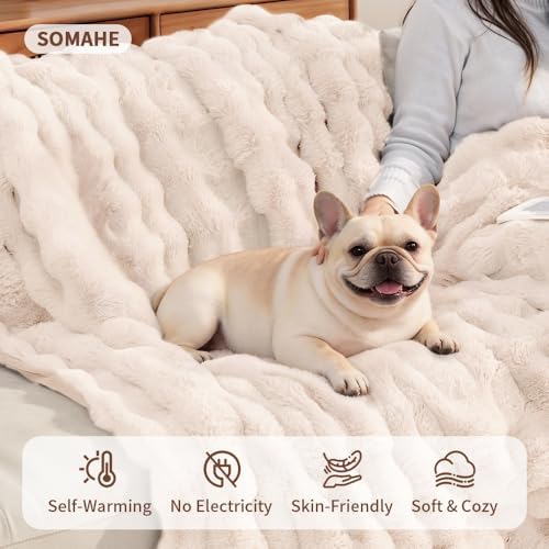 SOMAHE Dog Blanket for Couch Bed, Soft Faux Fur, Large 39x31 Milky White - Image 5