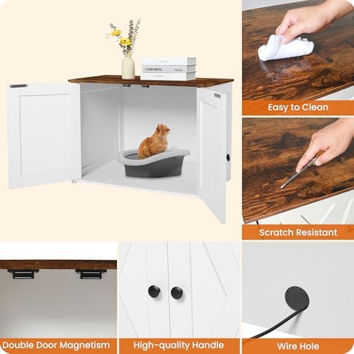 Dwanton Cat Litter Box Enclosure, Hidden Litter Box Furniture, 27.6 Inches - Image 5