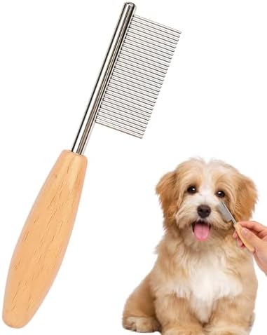 HOP Small Dog Comb with Wooden Handle Metal Dog Eye Comb 4.17in/10.6cm by HomeOfPaws