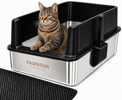 304 Stainless Steel Litter Box, XL Open Top by Pawrova-US