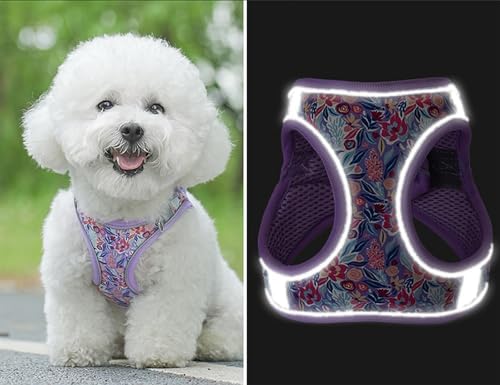 Small Dog Harness Purple Flowers No Pull Reflective Harness - Image 5