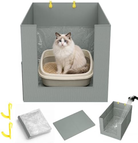 Litter Box Shield with Front Barrier, Cat Litter Box Enclosure Splash Guard by Aokeyee