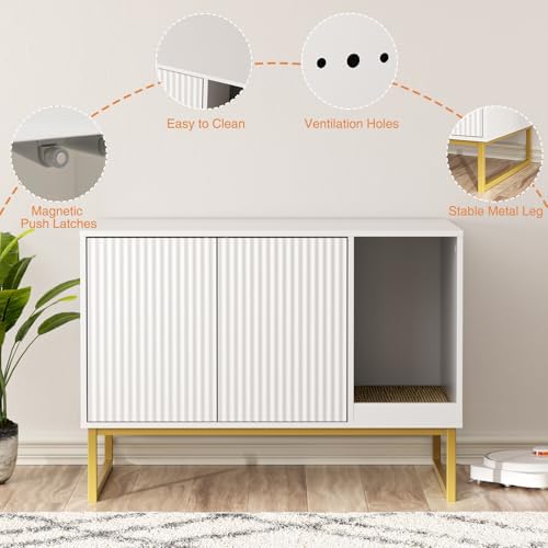 Cat Litter Box Enclosure, Fluted Hidden Litter Box Furniture - Image 5