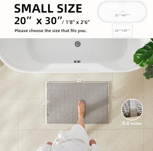 TYUU Waffle Bath Mat, Boho Bathroom Rugs Non Slip, 30x20 Light Grey - Image 2