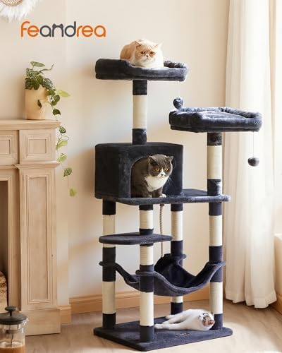 Feandrea Cat Tree, 55.8-Inch Large Cat Tower, Smoky Gray - Image 2