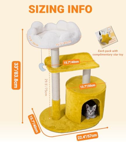 Happi N Pets 33" Cloud Cat Tree Tower, Cozy Bed & Large Condo - Image 3