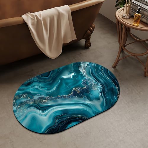 Teal-and-Silver-Agate Super Absorbent Quick-Drying Bathroom Mat Rug, Rubber - Image 2