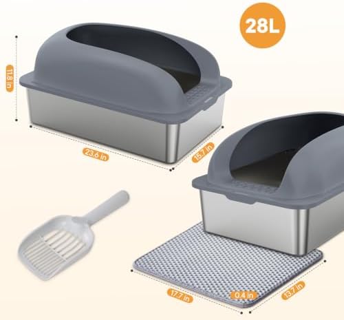 Stainless Steel Cat Litter Box, Large Metal Litter Boxes High Sides - Image 2