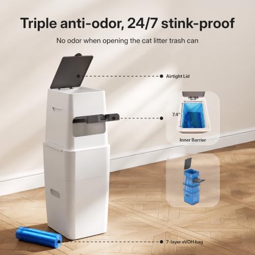 GKJ Plus Cat Litter Trash Can, 11.2L Odor Control Waste Bin - Image 4