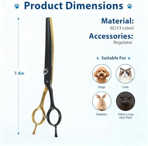 7" Curved Fluffer Dog Grooming Scissors, 43Teeth Piano Shape - Image 2