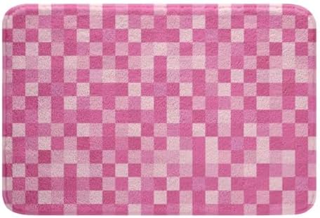 Pixelated Style Bathroom Rug, Geometric Square Grid Non Slip Bath Mat by Manfei