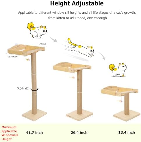 Cat Window Perch with Scratching Post, 46-Inch Tall Climbing Tree & Hammock - Image 5