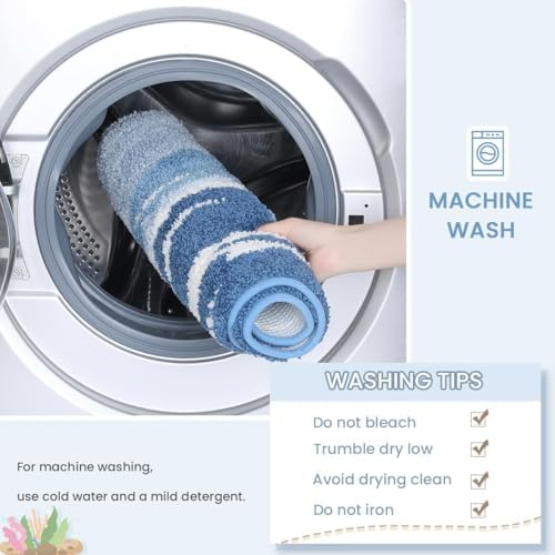 Cute Ocean Bath Rug Super Absorbent Non Slip Modern Bathroom Mat Machine - Image 6