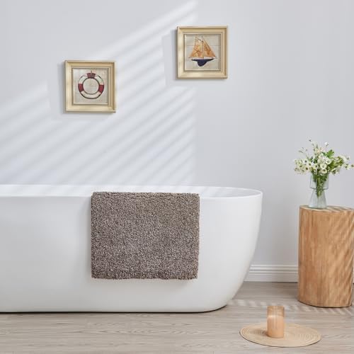 CozeCube Melange Brown Shaggy Bath Mat 32"x20" Non Slip Washable Rug - Image 5
