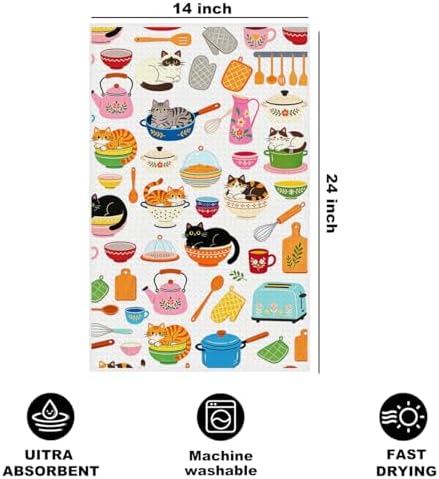 Cute Cat Kitchen Towels 24x14 Inch, Cats Gifts Reusable Dish Towel - Image 2