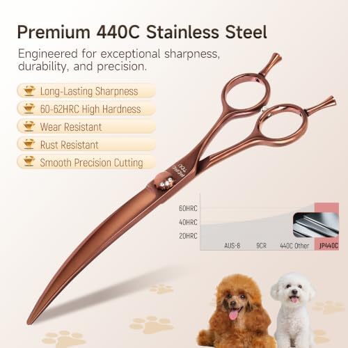 7'' Curved Dog Grooming Scissors, 440C Stainless Steel Bronze Pet Grooming - Image 2