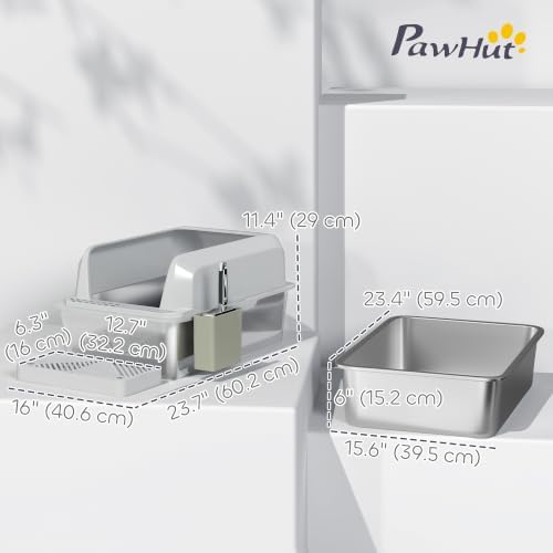 PawHut XL Stainless Steel Litter Box, Metal Litter Box High Sided, Anti-Urine - Image 7