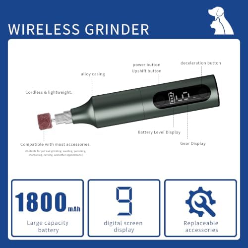 Rechargeable Dog Nail Grinder, 9‑Speed Adjustable Ultra Quiet Electric Pet Nail - Image 2