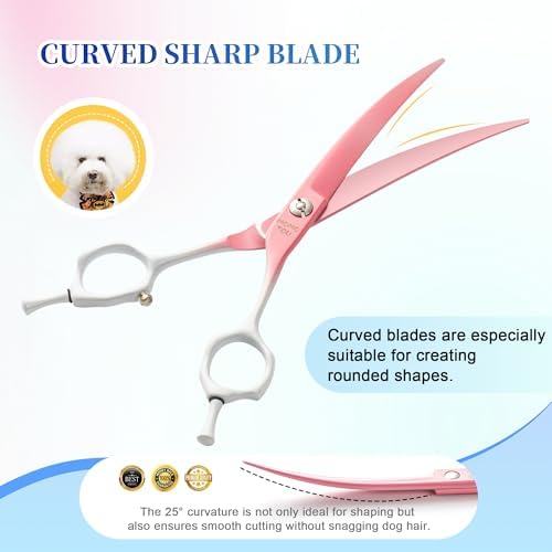 7'' Curved Dog Grooming Scissors Pink to White Gradient - Image 4