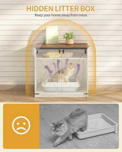 Hzuaneri Cat Litter Box Enclosure, Tall Hidden Litter Box Furniture Cabinet - Image 7