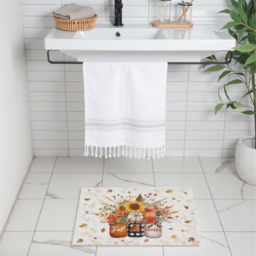 Giwawa Autumn Pumpkin Bath Rug Sunflower Flower Vase Bathtub Mat Soft Washable - Image 2
