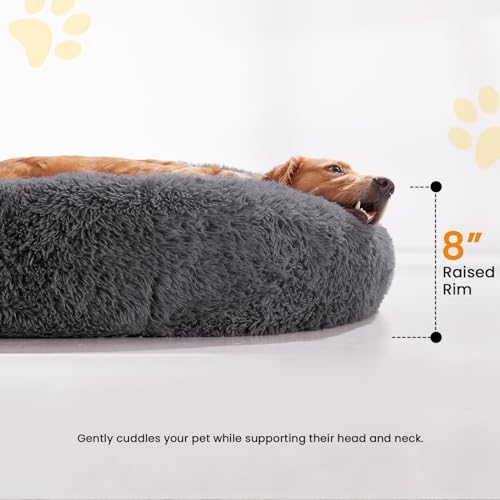 Calming Dog Beds for Large Dogs, Faux Fur Donut Cuddler Dog Bed, Round Fluffy - Image 3