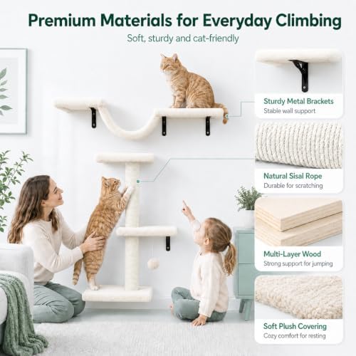 Cat Wall Shelves Set - 5 in 1 Wall-Mounted Cat Tree - Perch - Image 3