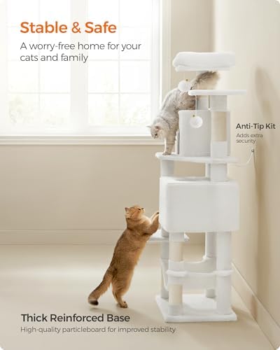 Feandrea Cat Tree, 59.5-Inch Tall Cat Tower, Cream White - Image 6