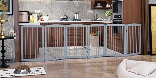 PUPETPO Freestanding Pet Gate for Dogs, Indoor Wooden Foldable Dog Gate for by PUPETPO