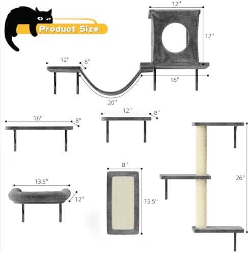 12-in-1 Cat Wall Shelves, Luxury Wall-Mounted Cat Shelves, Dark Gray - Image 3