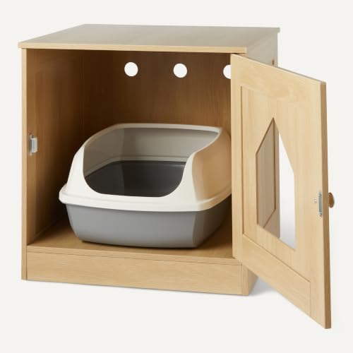 Amazon Basics Cat Litter Box Enclosure Cabinet, Furniture-Style Wood Hidden - Image 4