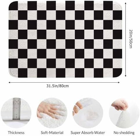 Checkered Bath Mats for Bathroom Black and White Buffalo Check Plaid Floor Bath - Image 3