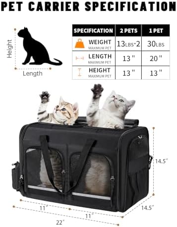 Cat Carrier for 2 Cats, Double Cat and Dual Dog Carrier Large for Two Pets - Image 2