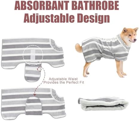 Fast Drying Dog Bathrobe, Super Absorbent Stripes Dogs Towel, Adjustable Warm - Image 2