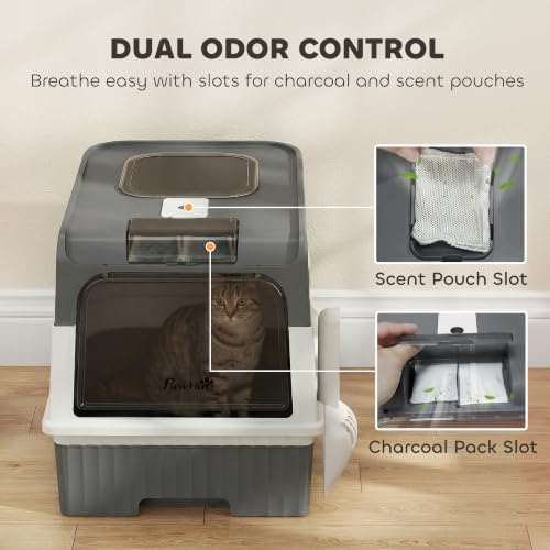 PawHut Cat Litter Box with Lid, Pull-Out Drawer Tray - Image 5