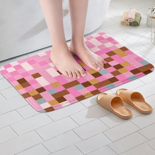 Pixelated Grid Fleece Bath Mat Non Slip, Games Gamepad Miners Bathroom Rug - Image 2