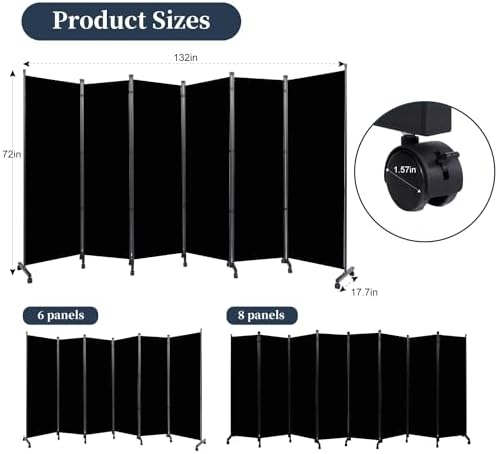 Room Divider 6 Panel-132''Wide Folding Privacy Screen, Large Partition Wall - Image 5