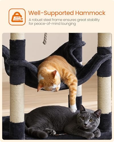 Feandrea Cat Tree, 55.8-Inch Large Cat Tower, Smoky Gray - Image 5