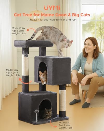 XL Cat Tree 44" Cat Tower for Large Cats 20 lbs, 2 Spacious Caves - Image 2