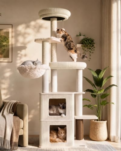 Wood Cat Tree for Indoor Cats, Modern Cat Tower - Image 2