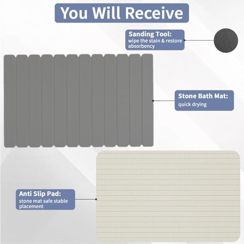 Large Stone Bath Mat 31.5 x 19.7in, Diatomaceous Earth Mat - Image 3