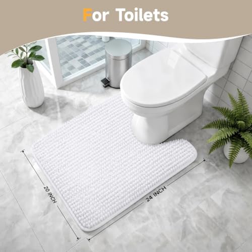 Ophanie White Toilet Rugs U-Shaped 24x20, Soft Chenille Contour Bath Mat - Image 2