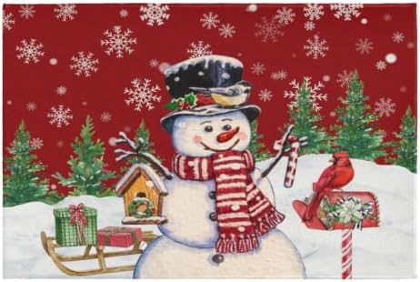 Giwawa Winter Snowman Bath Rug Red Bird Washable Bathroom Mat 16x24 Inch by Giwawa
