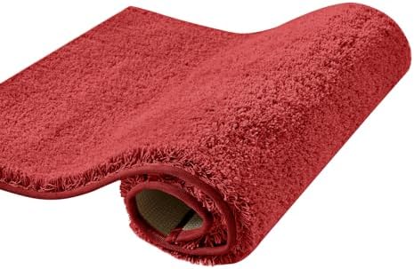 CozeCube Christmas Red 36"x24" Shaggy Non Slip Soft Washable Bath Mat by CozeCube